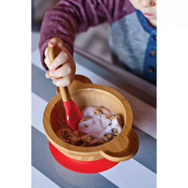 Red Rover 12oz 2pc Bamboo Kids Monkey Suction Base Dining Bowl with Spoon