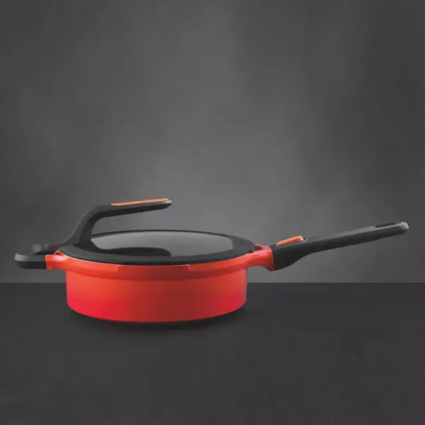 BergHOFF GEM  Cast Alum Nonstick  9.5" Covered Saute Pan , Carribean Red, Stay Cool