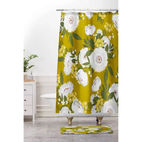 Fleurette Midday Shower Curtain Olive Green - Deny Designs