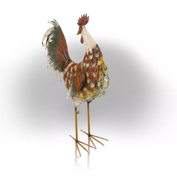 Alpine 32" Metal Patterned Rooster Decor Brown