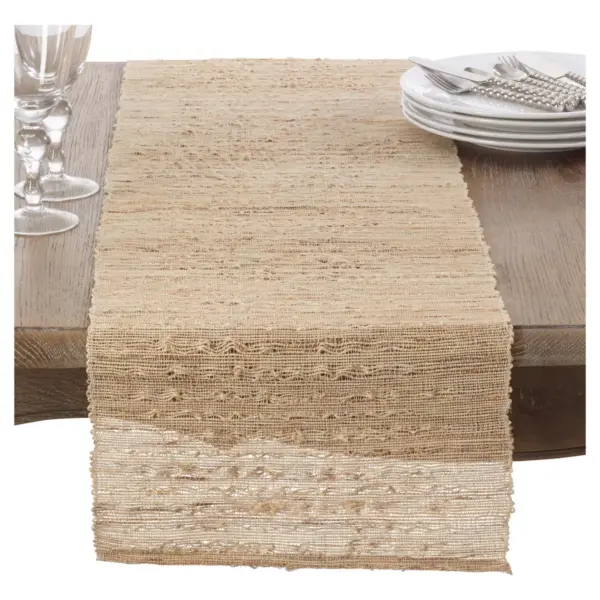 14"x90" Nubby Texture Woven Table Runner Light Brown - Saro Lifestyle