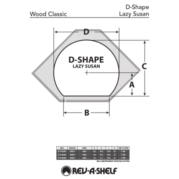 Rev-A-Shelf 4WLS201-22-BS52 22 Inch Wooden D Shape Lazy Susan Turntable Storage Organizer with Swivel Bearing for Upper Corner Kitchen Cabinets