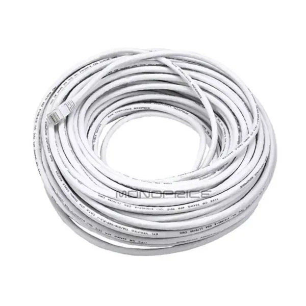 Monoprice Cat5e Ethernet Patch Cable - 100 Feet - White | Network Internet Cord - RJ45, Stranded, 350Mhz, UTP, Pure Bare Copper Wire, 24AWG