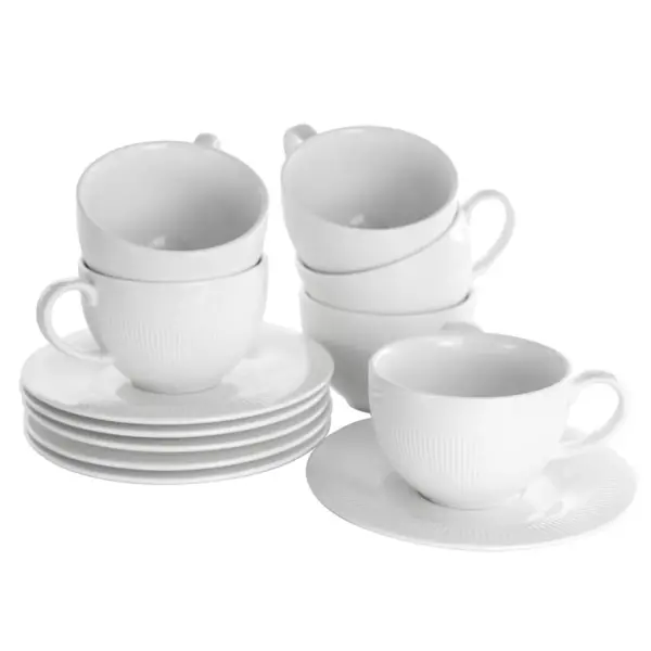 8oz 12pc Porcelain Cafe Cup and Saucer Set White - Elama