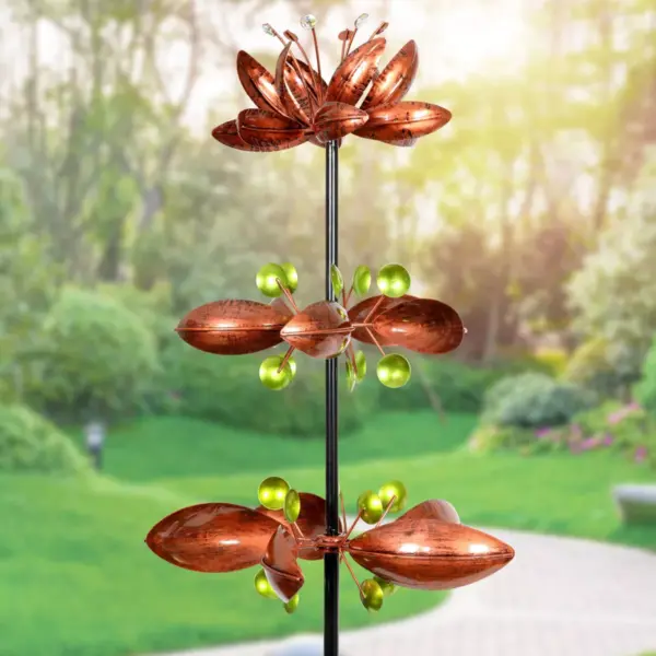 63" Metal Triple Flower Spinner Stake Bronze - Exhart