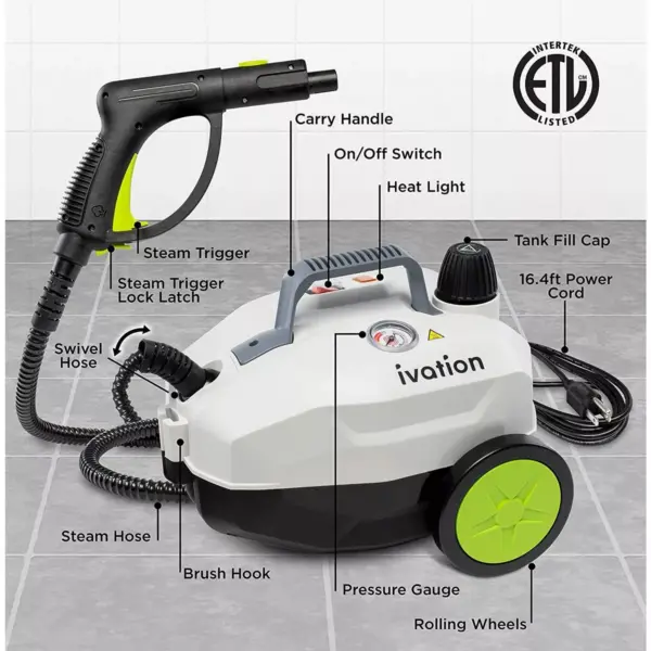 Ivation Multi-Purpose 1800W Canister Steam Cleaner w/ 14-Accessories, Chemical-Free Houshold Cleaning & Sanitizing System