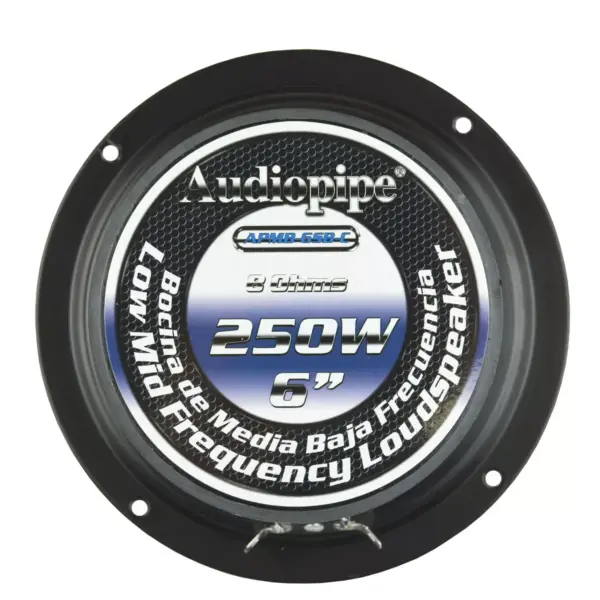 Audiopipe APMB-6SB 6 Inch 250 Watt MAX, 125 RMS, 8 Ohm Low/Mid Frequency Midrange Driver, Car Stereo Loudspeaker with KSV Voice Coil