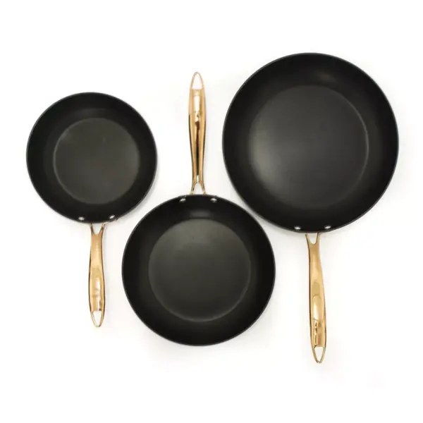 BergHOFF Ouro Black Hard Anodized 3Pc Fry Pan Set, Rose Gold Handles