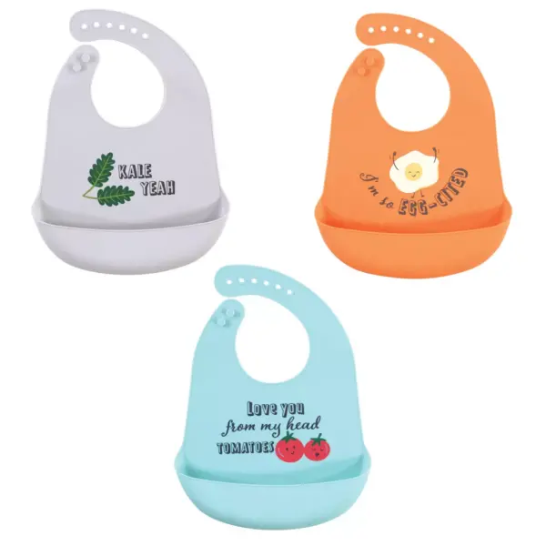 Hudson Baby Infant Boy Silicone Bibs 3pk, Kale Yeah, One Size