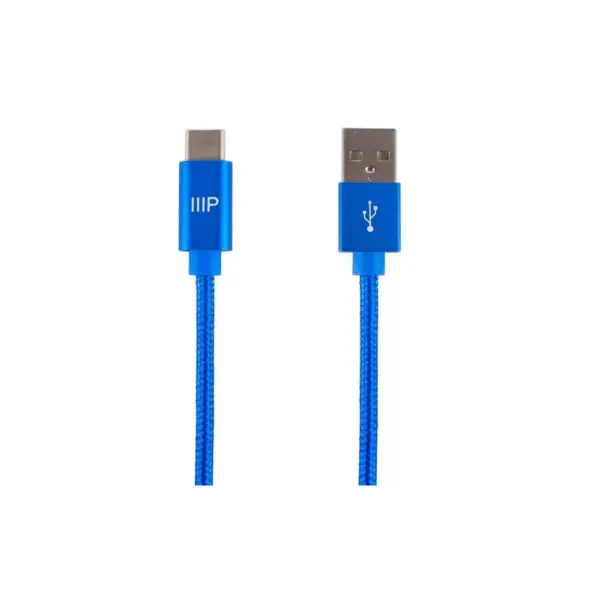 Monoprice USB 2.0 Type-C to Type-A Charge and Sync Nylon-Braid Cable - 1.5 Feet - Blue, Up to 480Mbps, Fast Charging, Aluminum Connectors