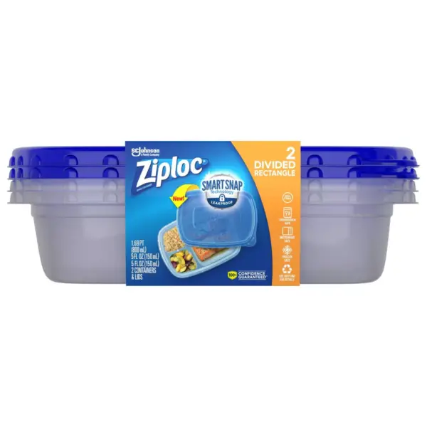 Ziploc Divided Rectangle Containers - 2ct