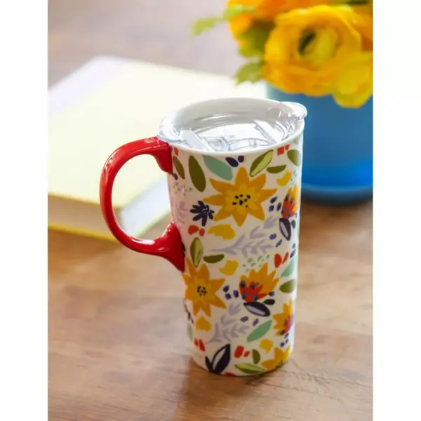 Evergreen Cypress Home Beautiful No One Fights Alone Ceramic Travel Cup with Lid - 5 x 4 x 7 Inches Homegoods and Accessories for Every Space