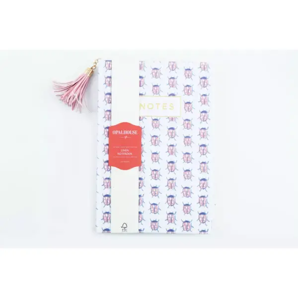 Notebook College Ruled Linen with Tassel Pink Beetles - Opalhouse™