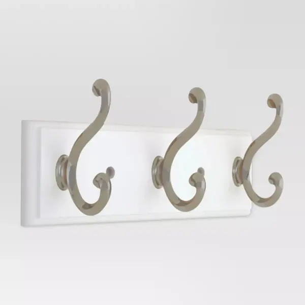 10" 3-scroll Hook Rack - White/Satin Nickel - Threshold™