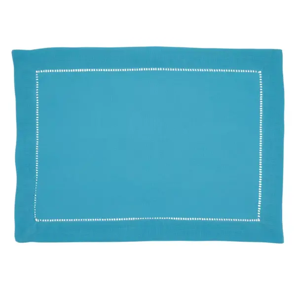 4pk Polyester Hemstitched Border Placemats Blue - Saro Lifestyle