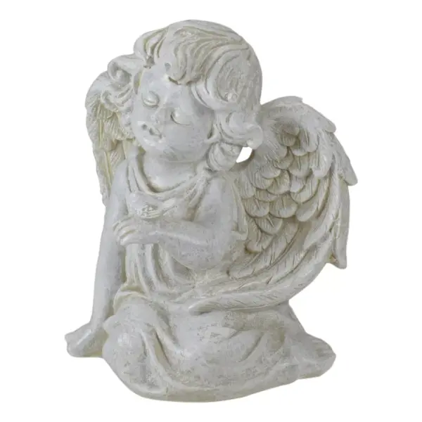 Northlight 6" Ivory Sitting Cherub Angel Girl with Bird Outdoor Patio Garden Statue