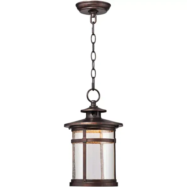 Franklin Iron Works Rustic Outdoor Ceiling Light Hanging Lantern LED Bronze 13 1/2" Clear Seedy Glass for Exterior Porch Patio