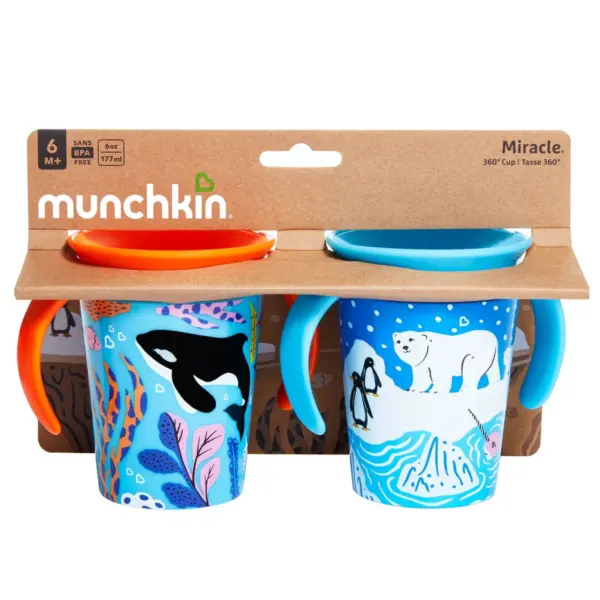 Munchkin Miracle 360 Wildlove Sippy Cup 6oz - 2pk - Polar Bear/Orca