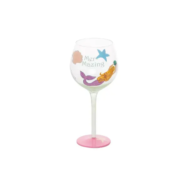 Beachcombers Happy Mermaid Painted Wine Glass Drinkware Gift Coastal Nautical Ocean Beach Sea Life 4.6 x 4.6 x 8.7