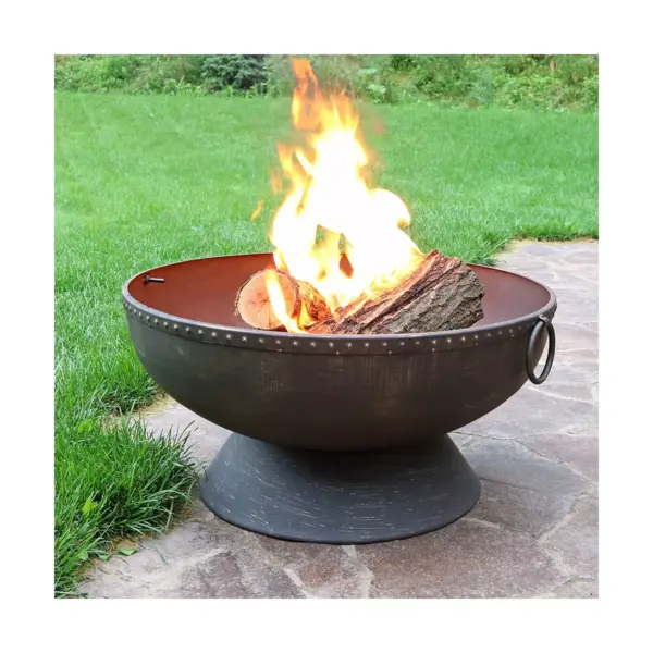 Sunnydaze Outdoor Camping or Backyard Large Fire Pit Bowl with Spark Screen, Log Poker, and Metal Wood Grate - 30" - Bronze