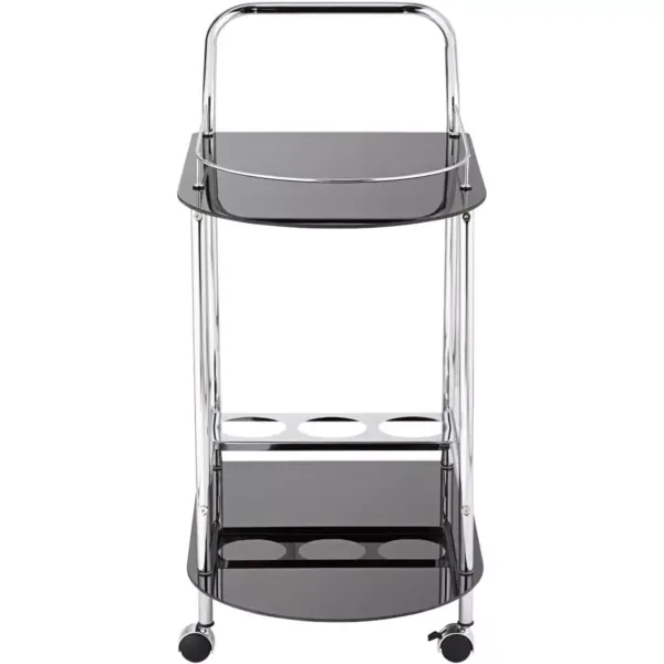 Studio 55D Finn 28 1/2" Wide Black Glass - Chrome Rolling Serving Cart