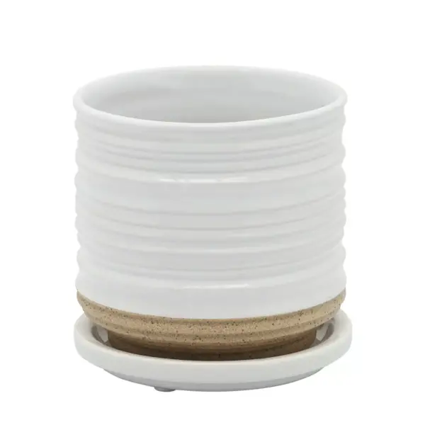 4.5" Ceramic Planter with Saucer White - Sagebrook Home