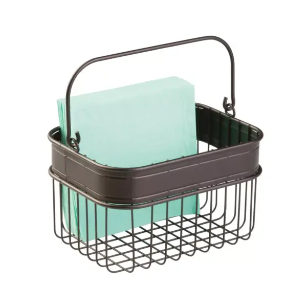 mDesign Small Metal Kitchen Food Storage Organizer Basket with Handle - Bronze