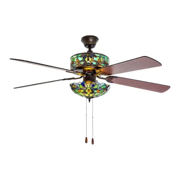 52" LED Tiffany Style Stained Glass Magna Carta Lighted Ceiling Fan - River of Goods