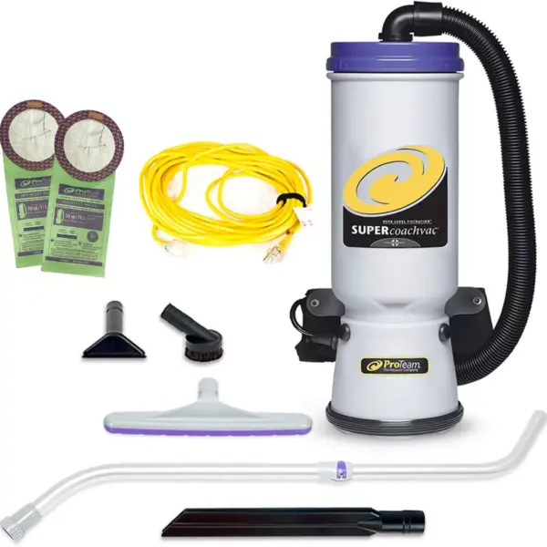 ProTeam 107119 CoachVac 10 Quart Multifunctional Backpack Vacuum with Telescoping Wand Tool Kit, Various Attachments, and 50 Foot Extension Cord