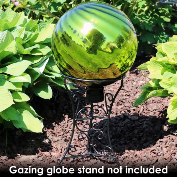 Sunnydaze Indoor/Outdoor Rippled Reflective Mirrored Surface Gazing Globe Glass Garden Ball with Stemmed Bottom and Rubber Cap - 10" Diameter - Green