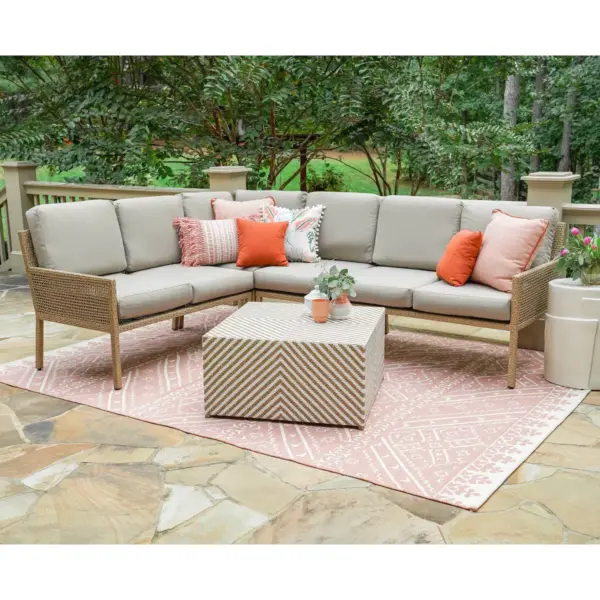 Riviera 5pc Wicker Patio Sectional Set - Tan - Leisure Made