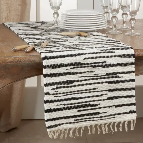 72" x 16" Cotton Zebra Chindi Table Runner Black/White - Saro Lifestyle