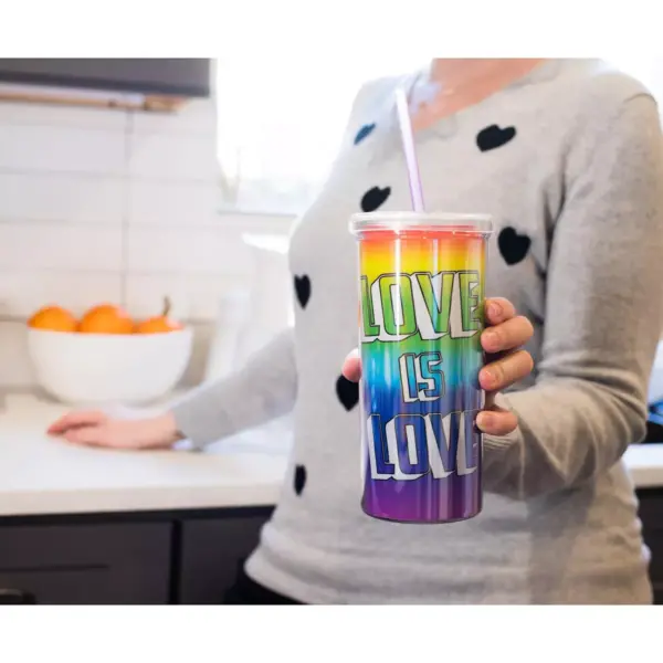 Silver Buffalo Love is Love Rainbow Carnival Cup With Glitter Lid And Straw | Holds 20 Ounces