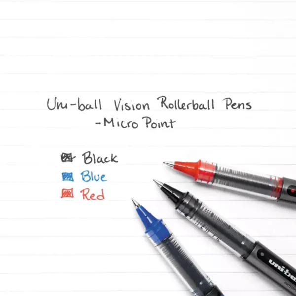 uni-ball Vision Roller Ball Stick Waterproof Pen Black Ink Micro Dozen 60106