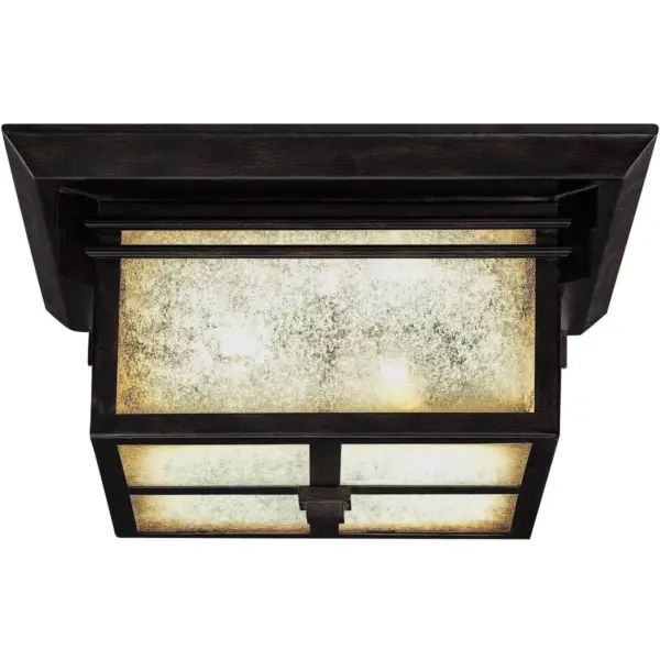 Franklin Iron Works Mission Outdoor Ceiling Light Fixture Walnut Bronze 15" Frosted Cream Glass Damp Rated for Exterior House