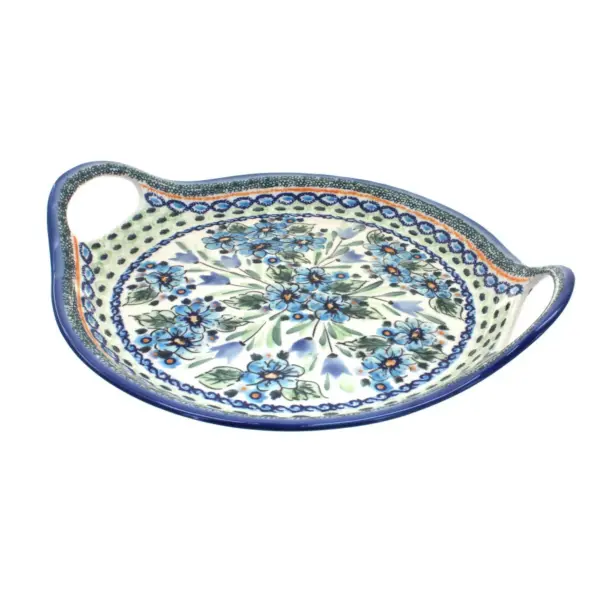 Blue Rose Polish Pottery Ballina Round Serving Tray with Handles