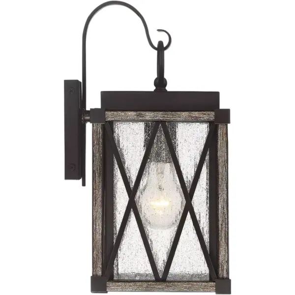 Possini Euro Design Rustic Outdoor Wall Light Fixture Bronze Wood 13 1/2" Clear Seedy Glass Lantern for Exterior House Porch Patio