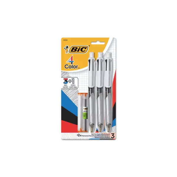 BIC® Retractable Ballpoint Pen/Pencil  Black/Blue/Red Ink  Gray Barrel MMLP31AST