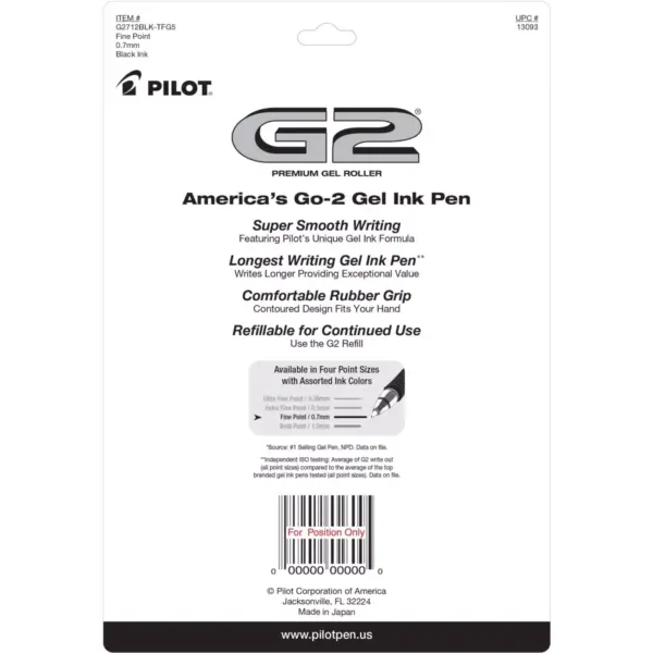 Pilot Retractable Gel Pens With Rubber Grip, 0.7mm, 12ct - Black