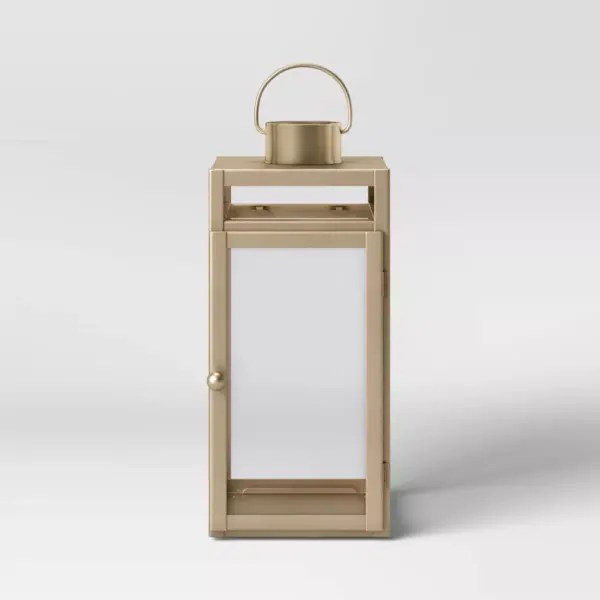 16" x 7" Metal Lantern Candle Holder Matte Gold - Threshold™