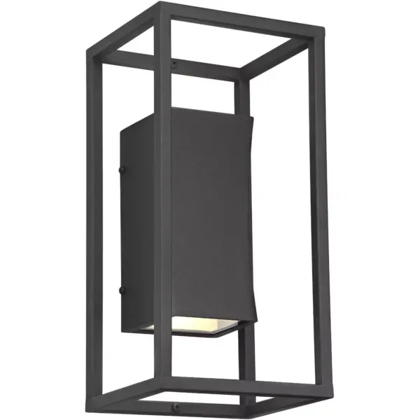 Possini Euro Design Modern Outdoor Wall Light Fixture LED Textured Black Box 14" Sanded Glass Up Down for House Porch Patio Deck