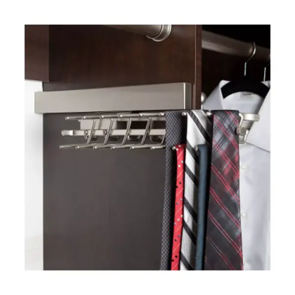 Rev-A-Shelf Sidelines CTRSL-14-SN-1 14 Inch Pull-Out Sliding Extending Closet Storage Organizer Deluxe Tie Rack for Up to 16 Ties, Satin Nickel