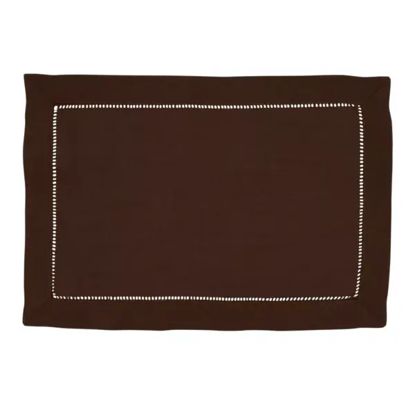 12pk Polyester Hemstitched Border Placemats Brown - Saro Lifestyle