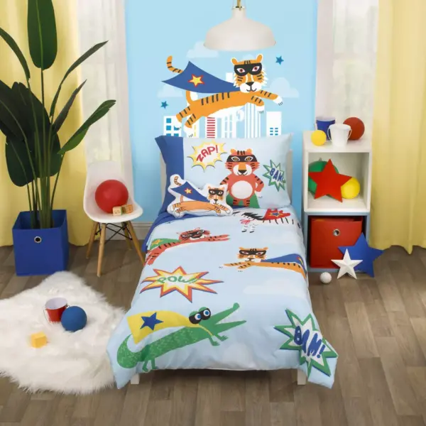 4pc Toddler Everything Kids' Super Hero Caped Wild Animals Bed Set