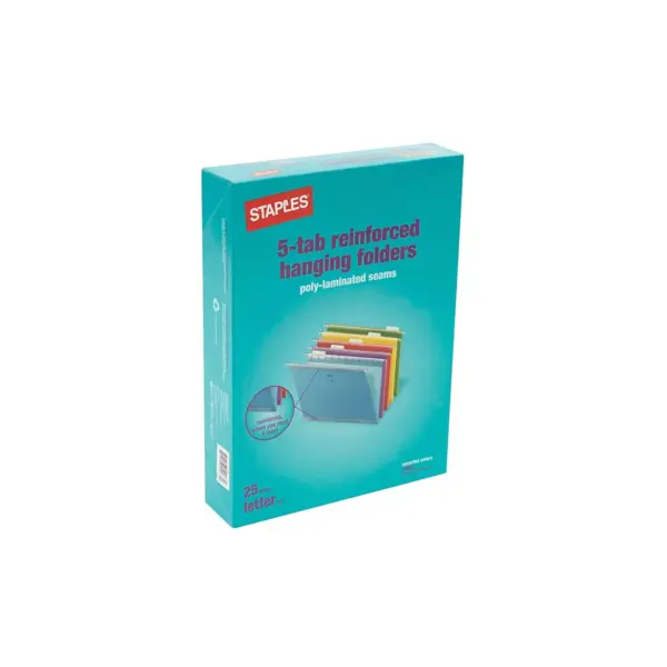 Staples Reinforced Hanging File Folders 5-Tab Letter Size Asst. Colors 25/BX 813110