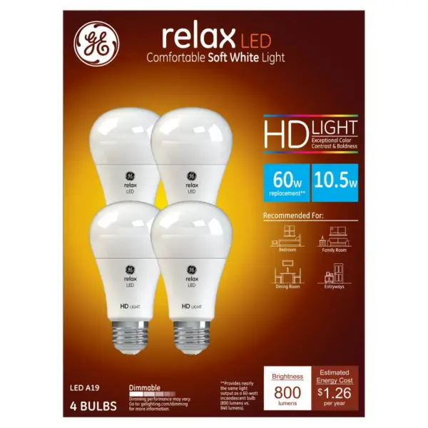 General Electric 4pk A19 60W LED Bulb White