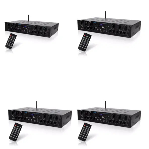 Pyle PTA66BT 600W 6 Channel Wireless Bluetooth Home Audio Amplifier Stereo Receiver Sound System with Microphone Inputs and Remote Control (4 Pack)