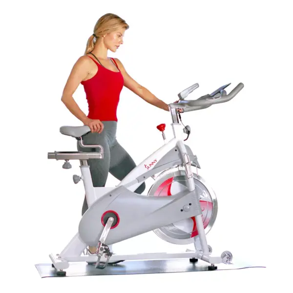 Sunny Health & Fitness Magnetic Belt Drive Premium Indoor Cycling Bike - White