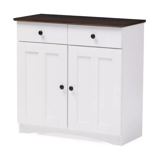 Lauren TwoTone and Buffet Kitchen Cabinet with Two Doors and Two Drawers White/Dark Brown - Baxton Studio