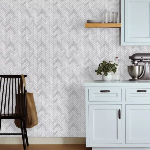 Marble Herringbone Tile Peel & Stick Wallpaper Gray - Threshold™